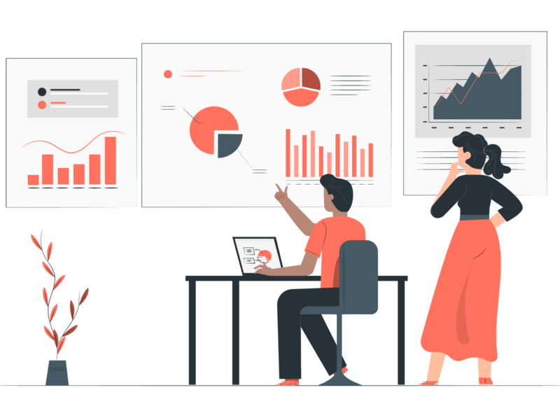 Dos profesionales revisando gráficos y reportes de rendimiento en una auditoría SEO gratuita